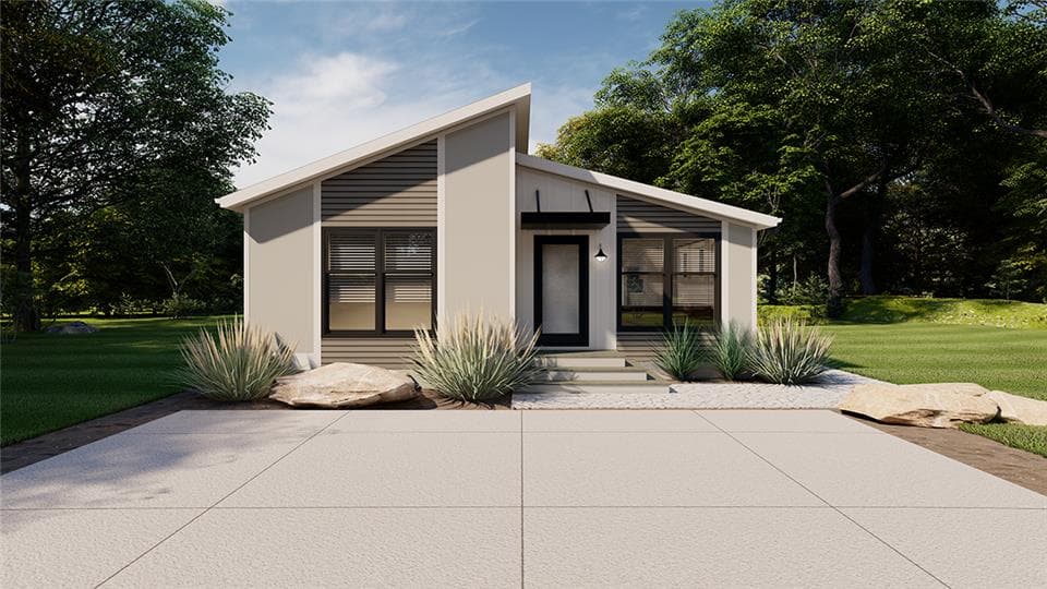 Accent ranch 28' hero, elevation, and exterior home features