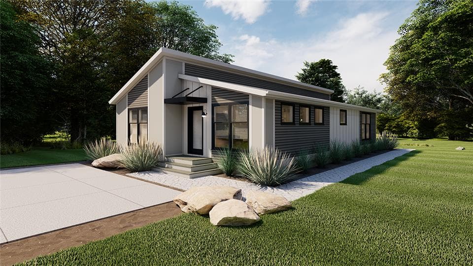 Beta ranch 28' hero, elevation, and exterior home features